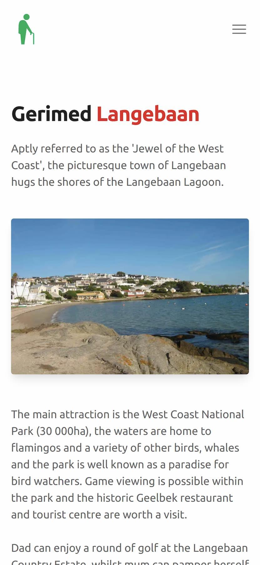 Langebaan location page mobile showcase