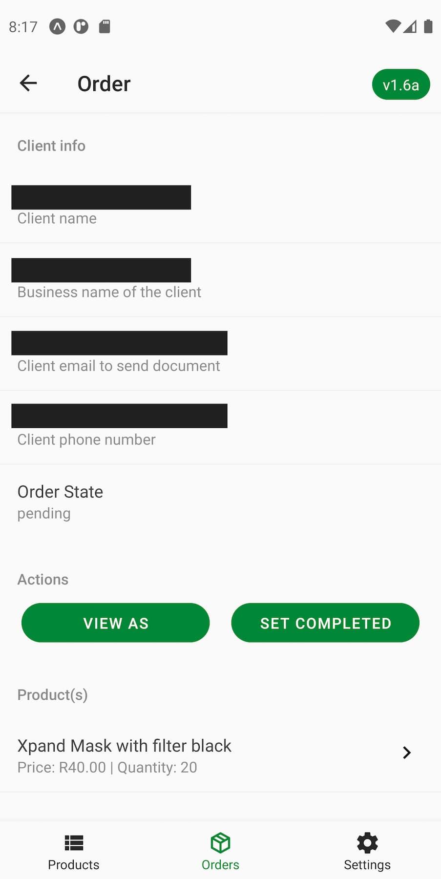 View order screen