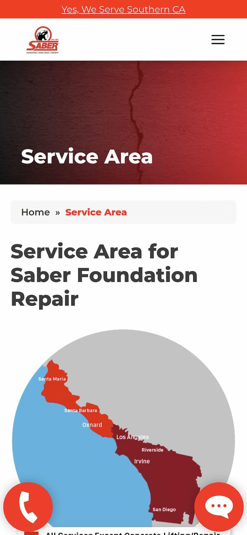 Service areas mobile showcase