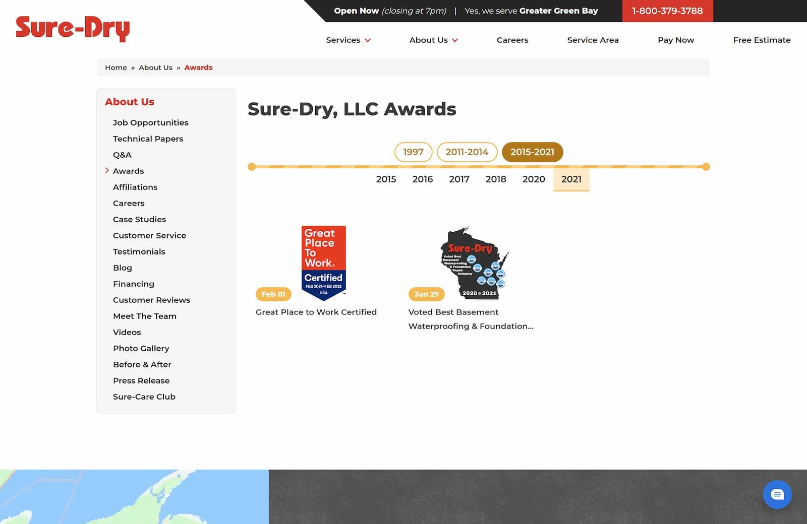 Awards page showcase